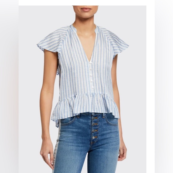 Veronica Beard Maple Blue White Striped Top 8 - Picture 4 of 9